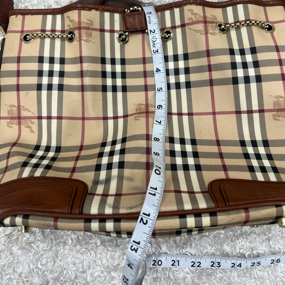 Burberry Beige/Brown Haymarket Check Canvas and Leather Drawstring Bucket Bag - Picture 13 of 16